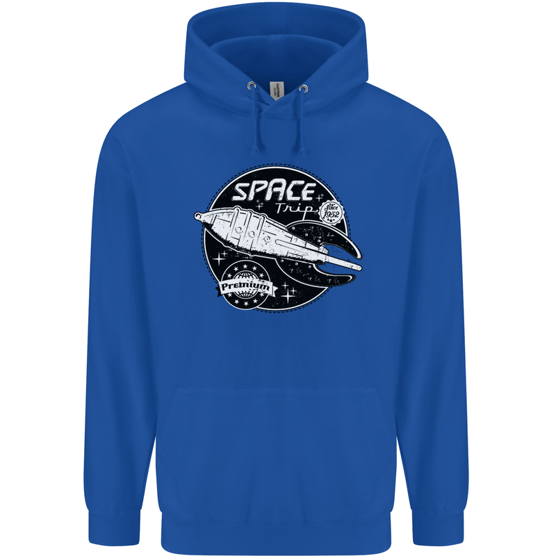 Space Trip Rocket Ship Astronaut Mens 80% Cotton Hoodie Royal Blue