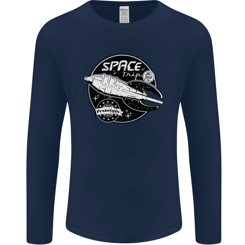 Space Trip Rocket Ship Astronaut Mens Long Sleeve T-Shirt Navy Blue