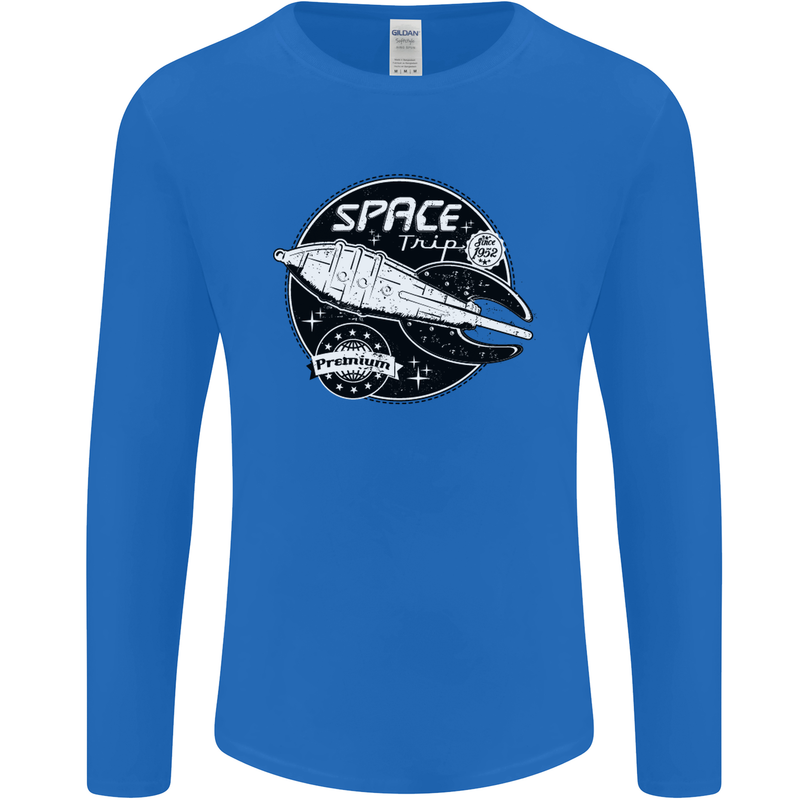 Space Trip Rocket Ship Astronaut Mens Long Sleeve T-Shirt Royal Blue