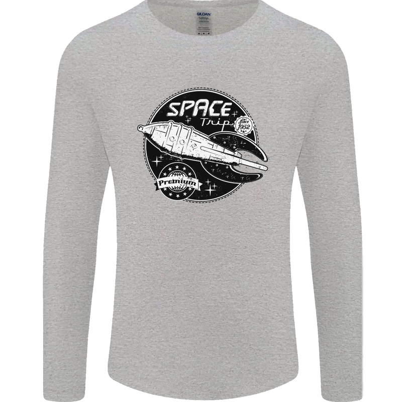 Space Trip Rocket Ship Astronaut Mens Long Sleeve T-Shirt Sports Grey