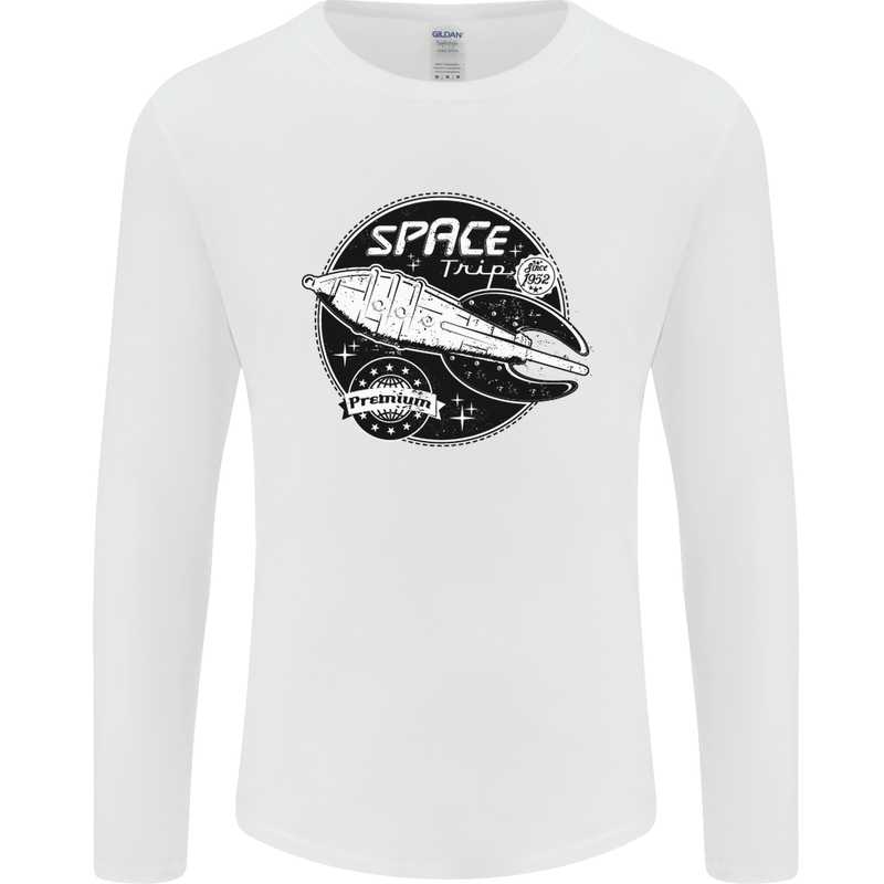 Space Trip Rocket Ship Astronaut Mens Long Sleeve T-Shirt White