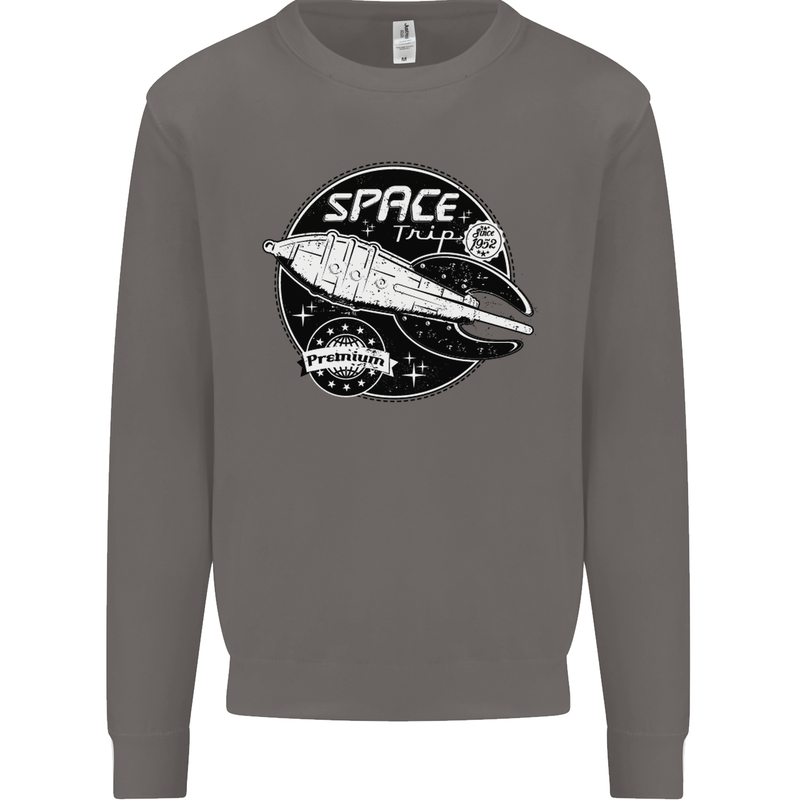 Space Trip Rocket Ship Astronaut Mens Sweatshirt Jumper Charcoal