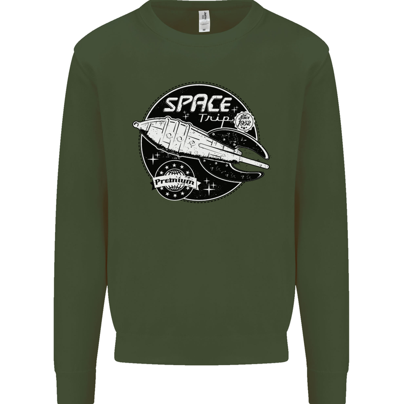 Space Trip Rocket Ship Astronaut Mens Sweatshirt Jumper Forest Green