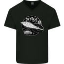 Space Trip Rocket Ship Astronaut Mens V-Neck Cotton T-Shirt Black