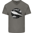 Space Trip Rocket Ship Astronaut Mens V-Neck Cotton T-Shirt Charcoal