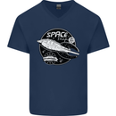 Space Trip Rocket Ship Astronaut Mens V-Neck Cotton T-Shirt Navy Blue