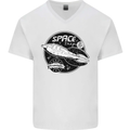 Space Trip Rocket Ship Astronaut Mens V-Neck Cotton T-Shirt White