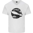 Space Trip Rocket Ship Astronaut Mens V-Neck Cotton T-Shirt White