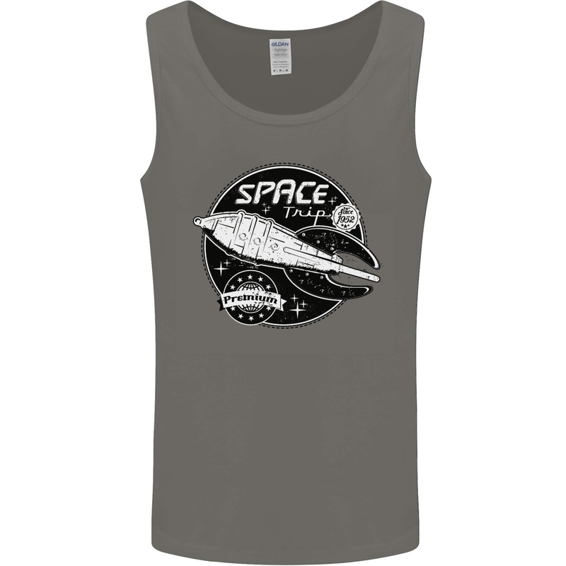 Space Trip Rocket Ship Astronaut Mens Vest Tank Top Charcoal