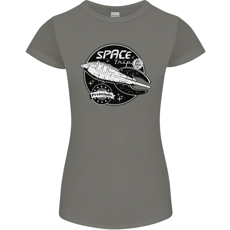 Space Trip Rocket Ship Astronaut Womens Petite Cut T-Shirt Charcoal