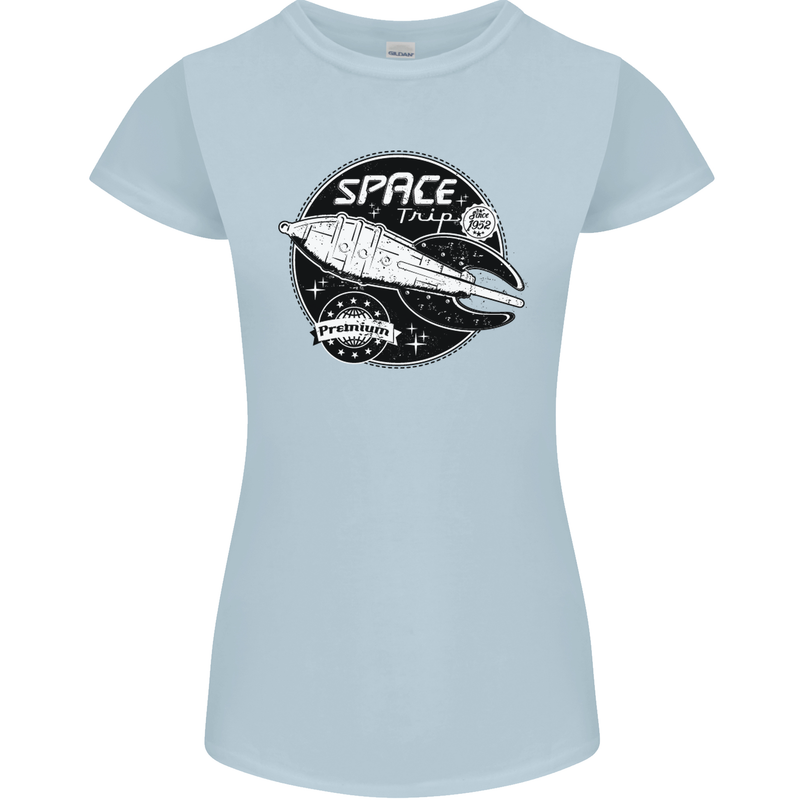 Space Trip Rocket Ship Astronaut Womens Petite Cut T-Shirt Light Blue