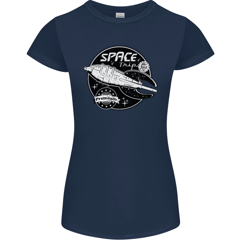 Space Trip Rocket Ship Astronaut Womens Petite Cut T-Shirt Navy Blue