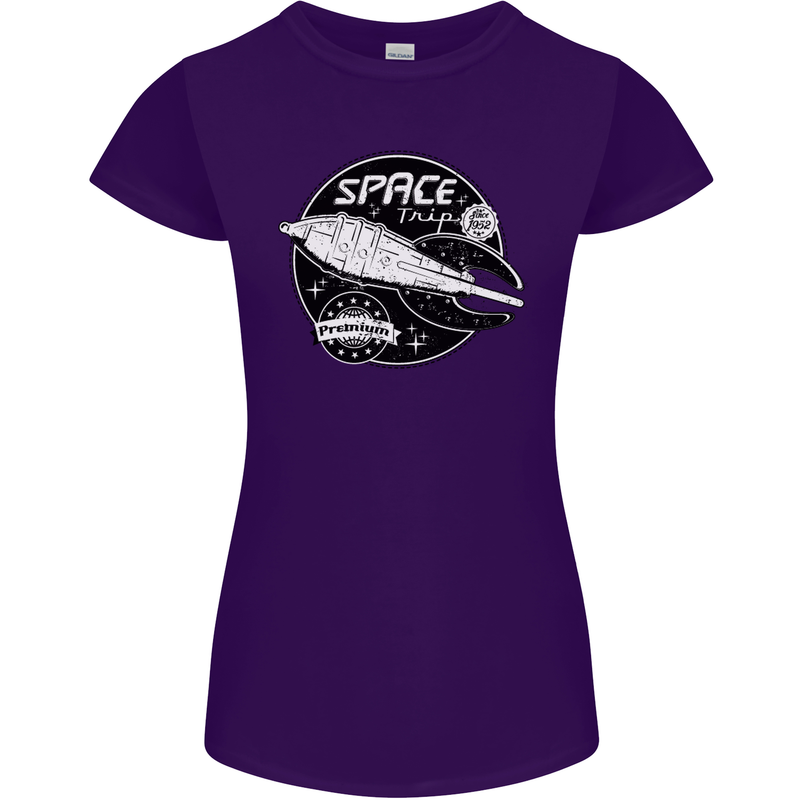 Space Trip Rocket Ship Astronaut Womens Petite Cut T-Shirt Purple