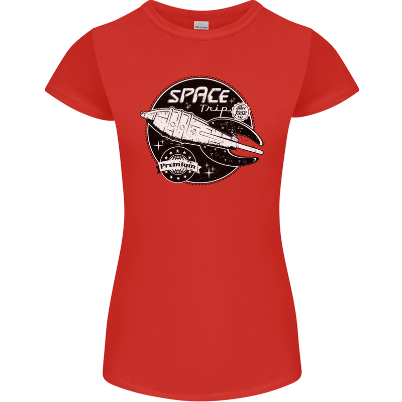 Space Trip Rocket Ship Astronaut Womens Petite Cut T-Shirt Red