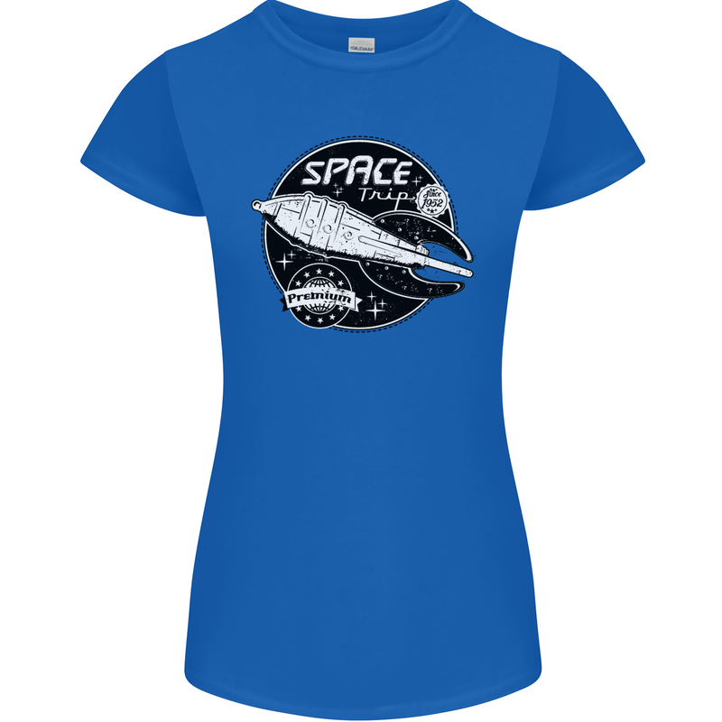 Space Trip Rocket Ship Astronaut Womens Petite Cut T-Shirt Royal Blue