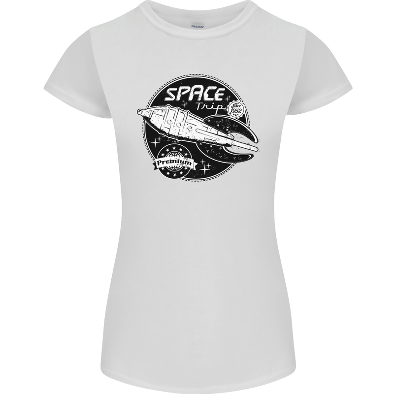 Space Trip Rocket Ship Astronaut Womens Petite Cut T-Shirt White
