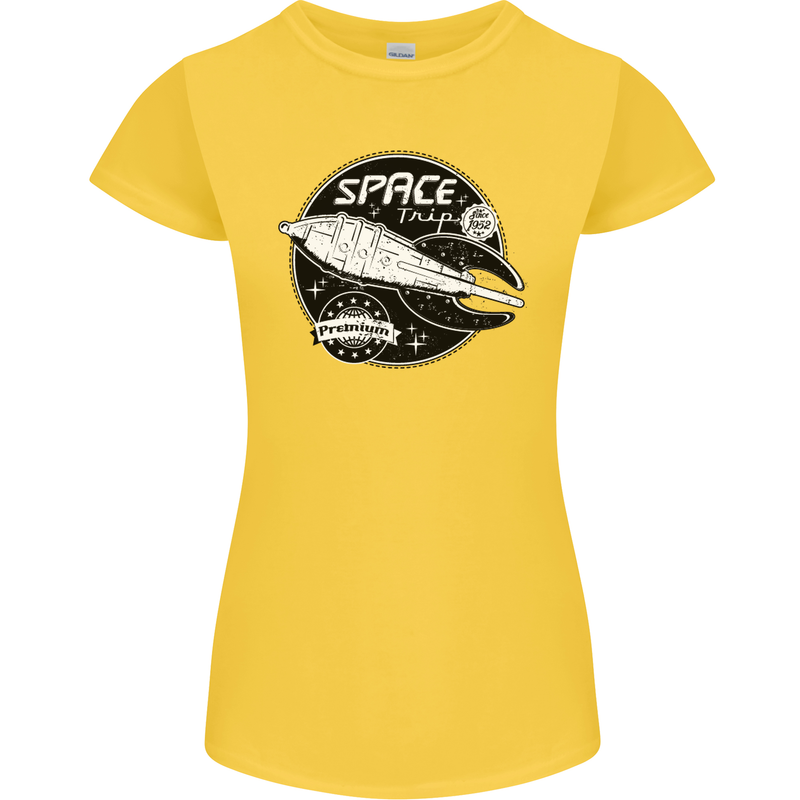 Space Trip Rocket Ship Astronaut Womens Petite Cut T-Shirt Yellow