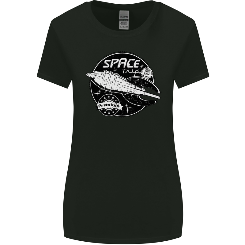 Space Trip Rocket Ship Astronaut Womens Wider Cut T-Shirt Black