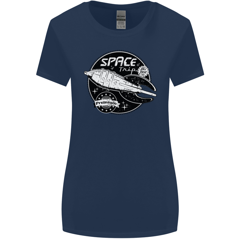 Space Trip Rocket Ship Astronaut Womens Wider Cut T-Shirt Navy Blue