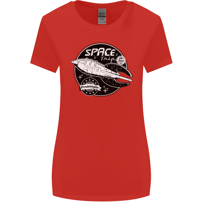Space Trip Rocket Ship Astronaut Womens Wider Cut T-Shirt Red