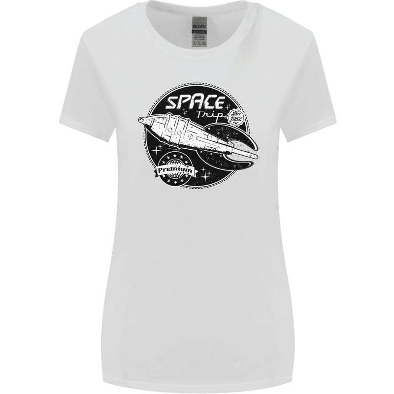 Space Trip Rocket Ship Astronaut Womens Wider Cut T-Shirt White