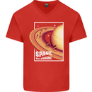 Space Velodrome Cycling Cyclist Bicycle Mens V-Neck Cotton T-Shirt Red