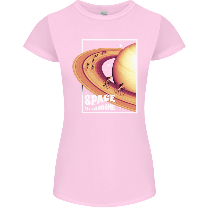 Space Velodrome Cycling Cyclist Bicycle Womens Petite Cut T-Shirt Light Pink