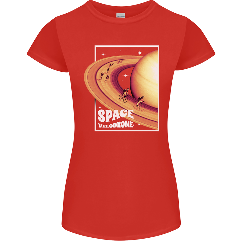 Space Velodrome Cycling Cyclist Bicycle Womens Petite Cut T-Shirt Red