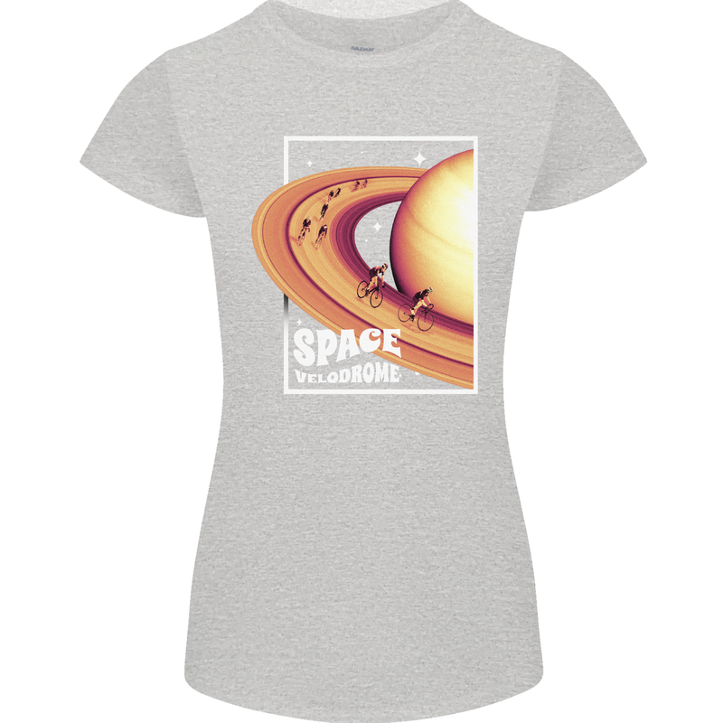Space Velodrome Cycling Cyclist Bicycle Womens Petite Cut T-Shirt Sports Grey