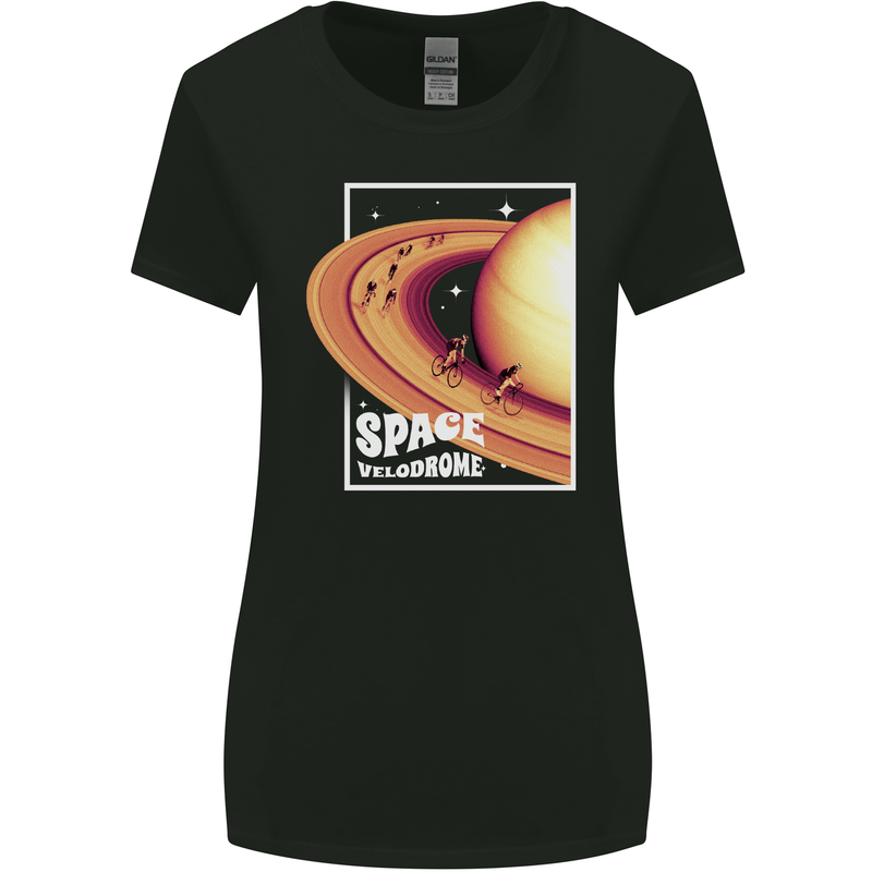 Space Velodrome Cycling Cyclist Bicycle Womens Wider Cut T-Shirt Black