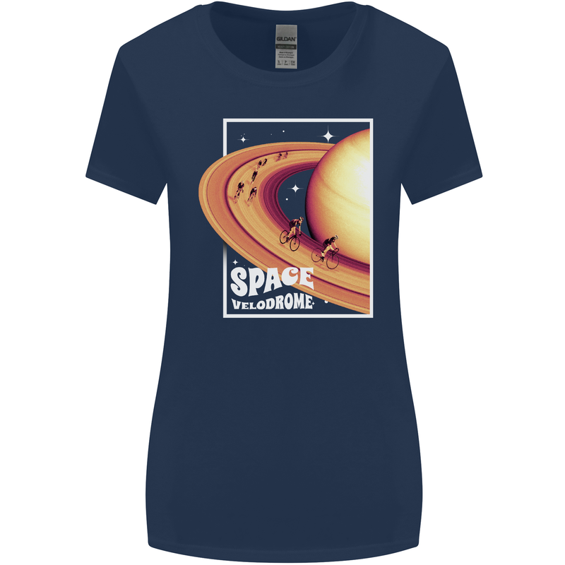 Space Velodrome Cycling Cyclist Bicycle Womens Wider Cut T-Shirt Navy Blue