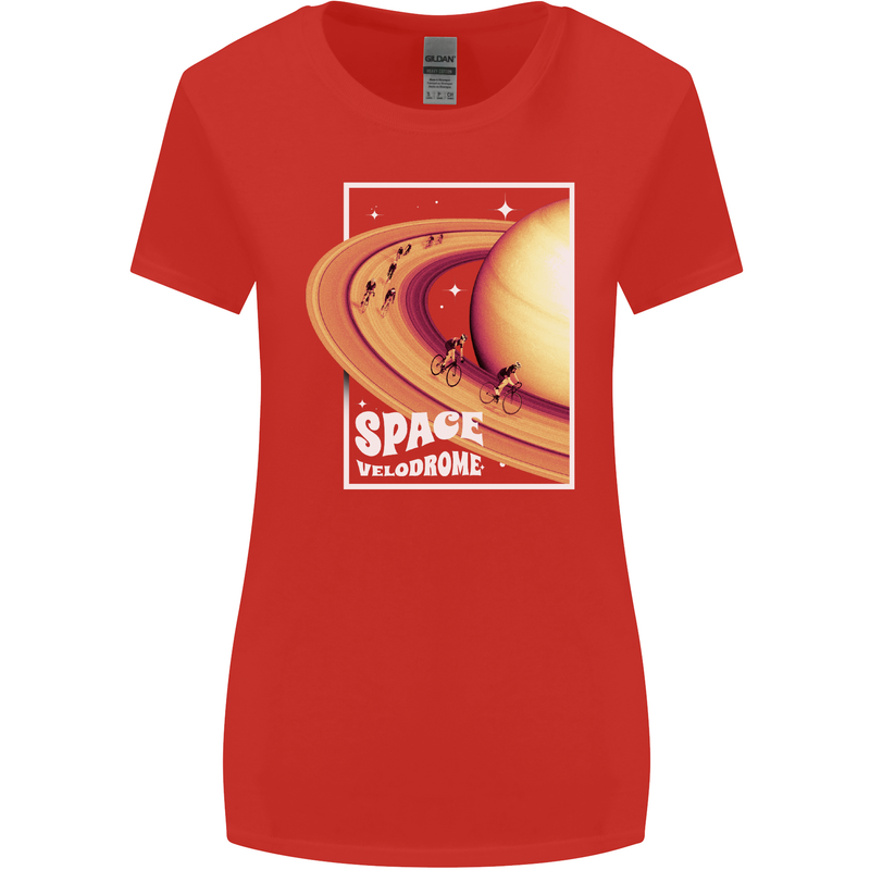 Space Velodrome Cycling Cyclist Bicycle Womens Wider Cut T-Shirt Red