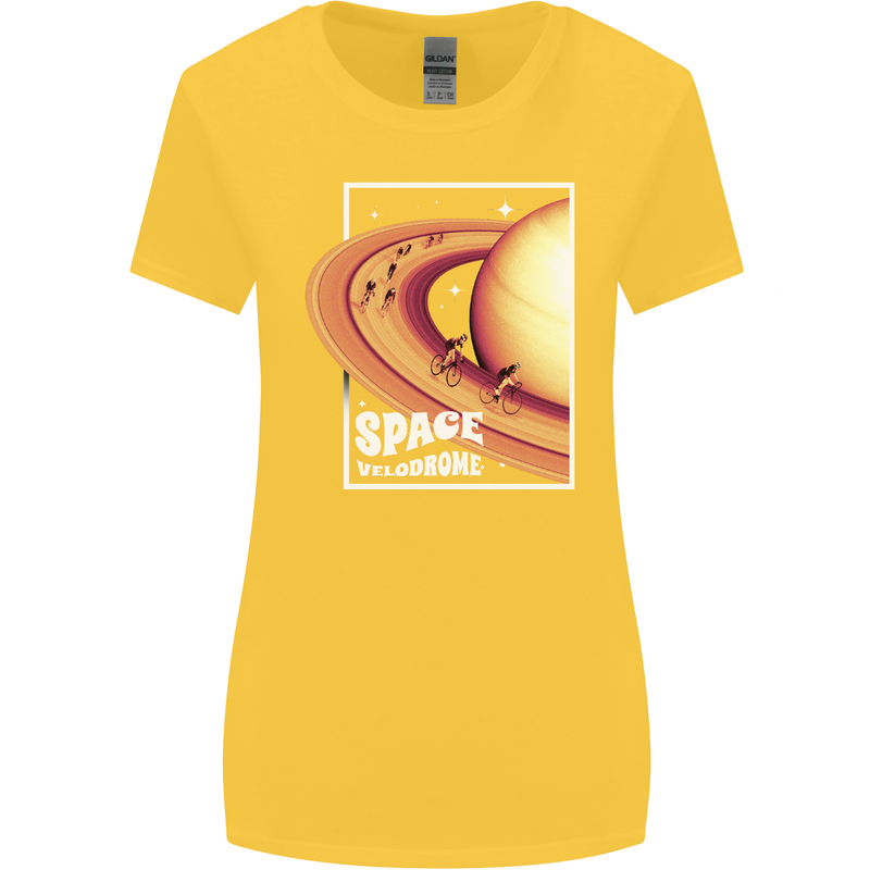 Space Velodrome Cycling Cyclist Bicycle Womens Wider Cut T-Shirt Yellow