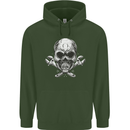 Spanner Skull Mechanic Biker Childrens Kids Hoodie Forest Green