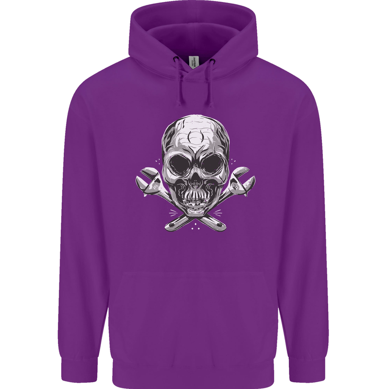 Spanner Skull Mechanic Biker Childrens Kids Hoodie Purple