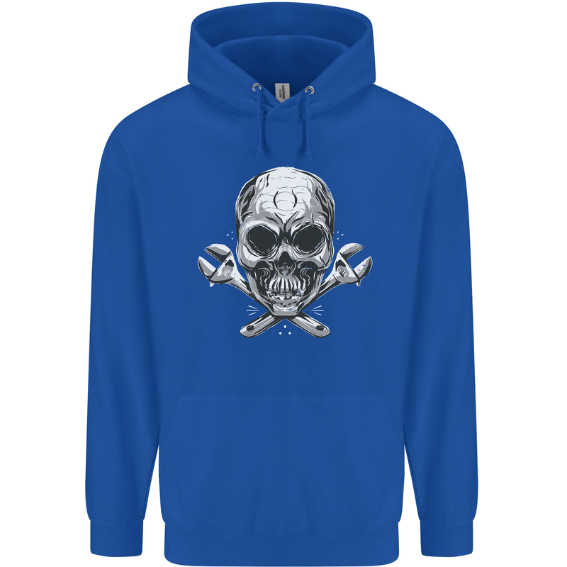 Spanner Skull Mechanic Biker Childrens Kids Hoodie Royal Blue