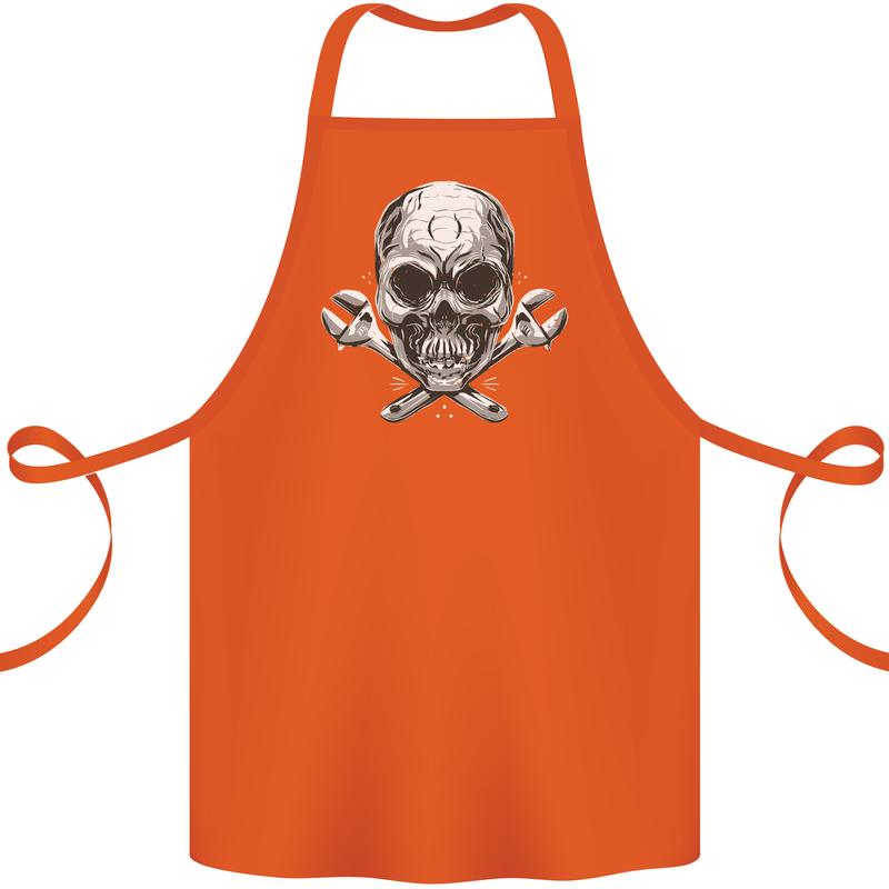Spanner Skull Mechanic Biker Cotton Apron 100% Organic Orange