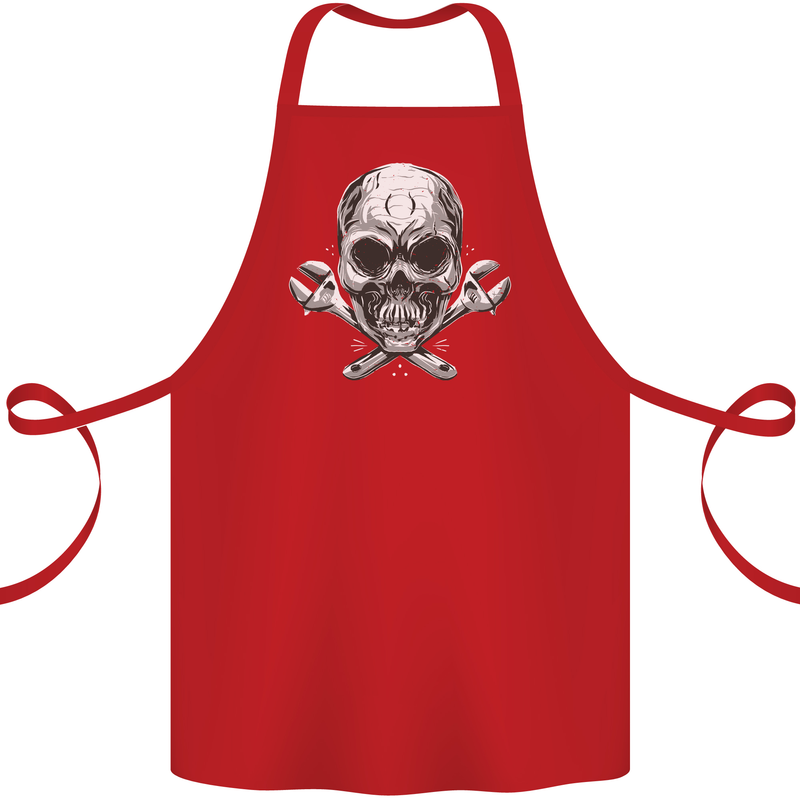 Spanner Skull Mechanic Biker Cotton Apron 100% Organic Red