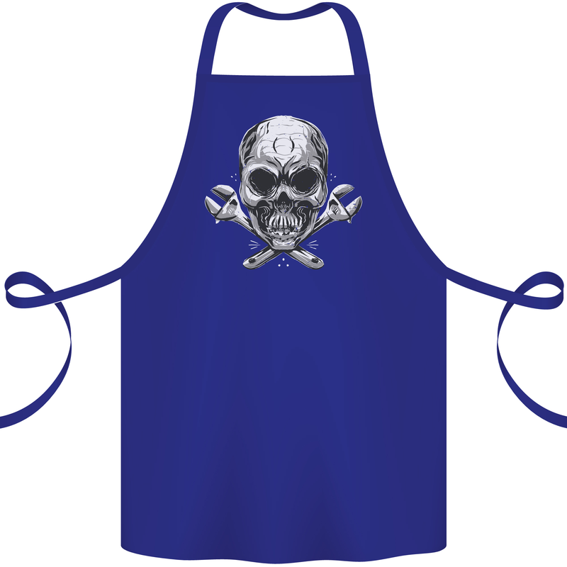 Spanner Skull Mechanic Biker Cotton Apron 100% Organic Royal Blue