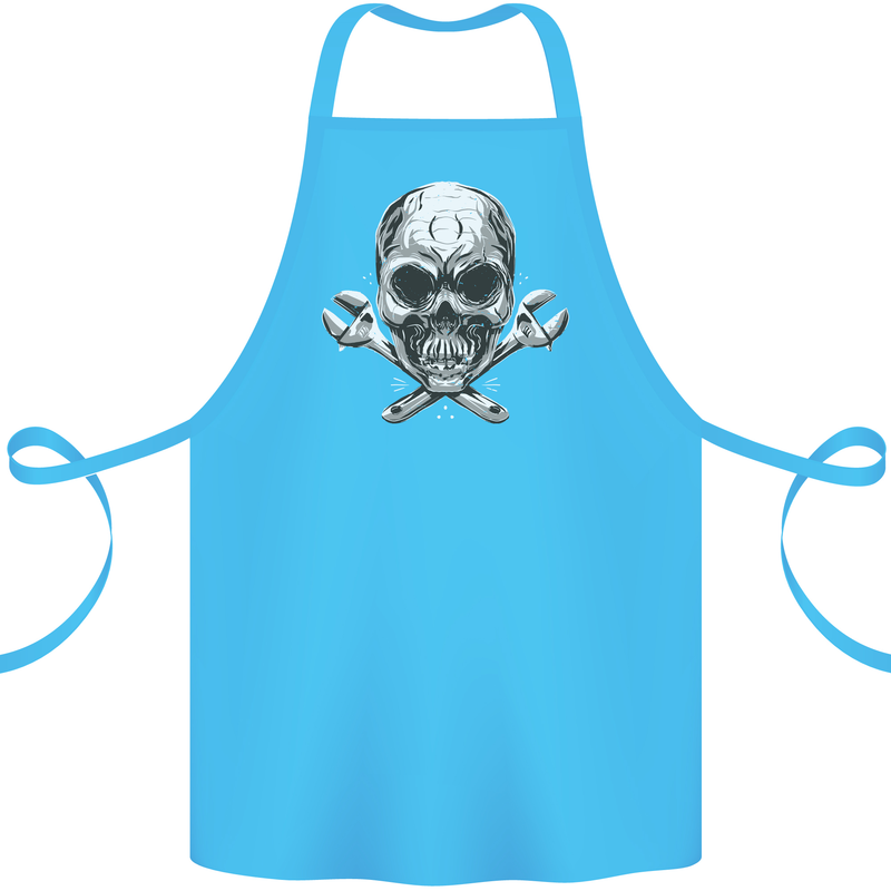 Spanner Skull Mechanic Biker Cotton Apron 100% Organic Turquoise