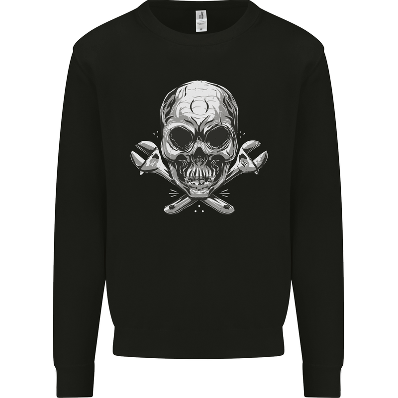 Spanner Skull Mechanic Biker Kids Sweatshirt Jumper Black