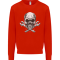 Spanner Skull Mechanic Biker Kids Sweatshirt Jumper Bright Red