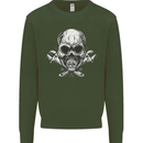 Spanner Skull Mechanic Biker Kids Sweatshirt Jumper Forest Green