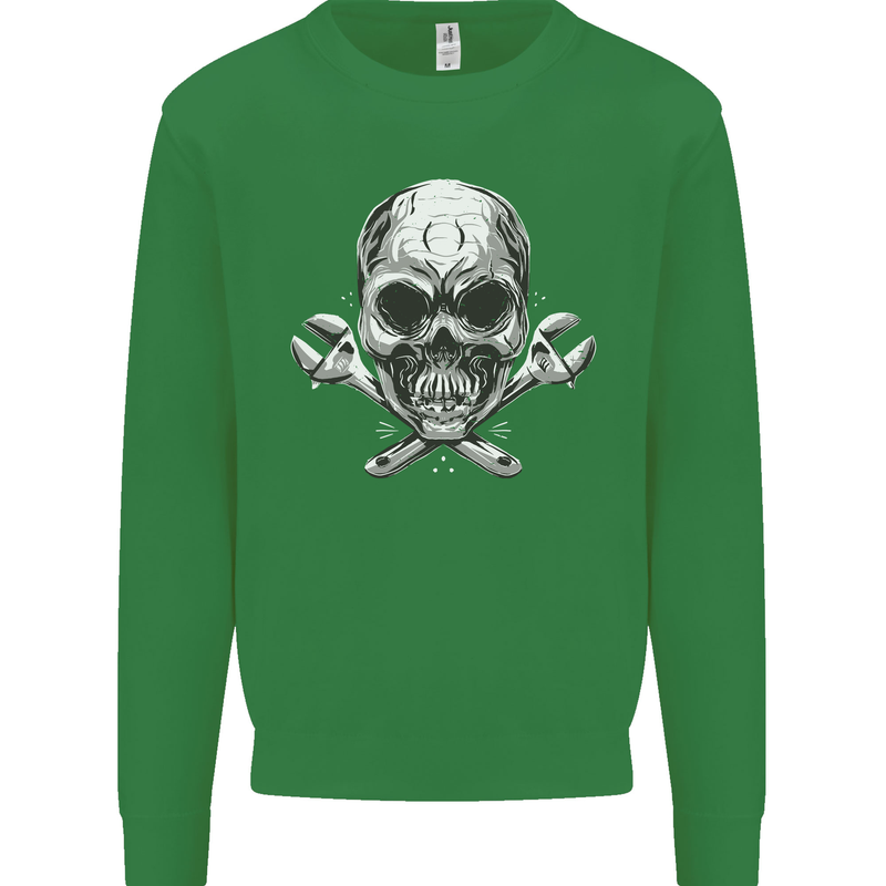 Spanner Skull Mechanic Biker Kids Sweatshirt Jumper Irish Green
