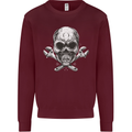 Spanner Skull Mechanic Biker Kids Sweatshirt Jumper Maroon