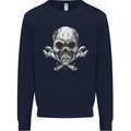 Spanner Skull Mechanic Biker Kids Sweatshirt Jumper Navy Blue
