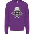 Spanner Skull Mechanic Biker Kids Sweatshirt Jumper Purple