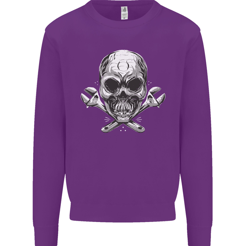 Spanner Skull Mechanic Biker Kids Sweatshirt Jumper Purple