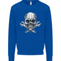 Spanner Skull Mechanic Biker Kids Sweatshirt Jumper Royal Blue
