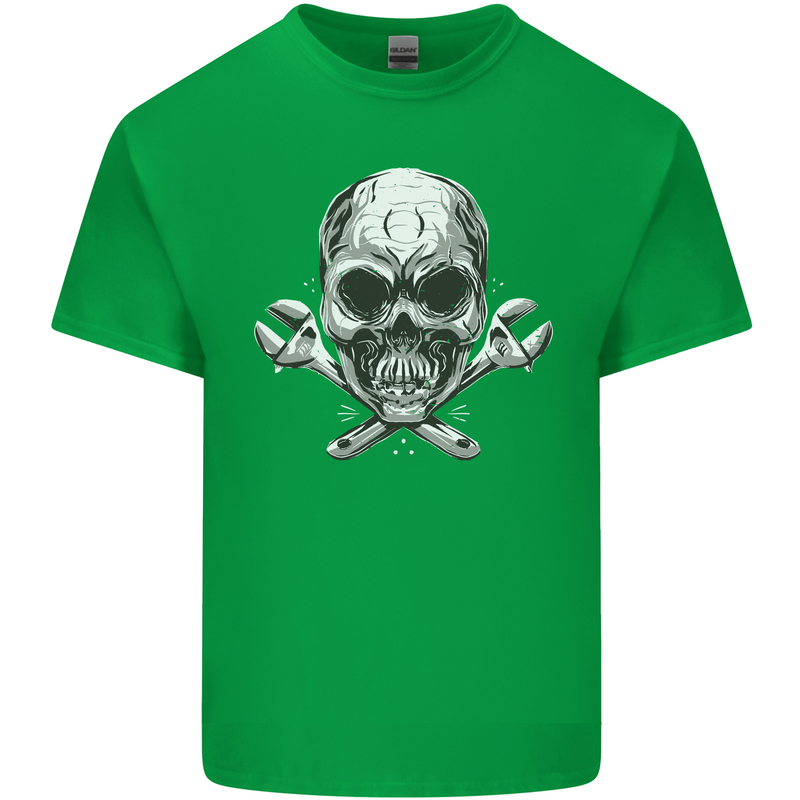 Spanner Skull Mechanic Biker Kids T-Shirt Childrens Irish Green